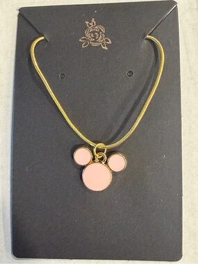 Gold Tone Necklace with Pink Mickey Pendant